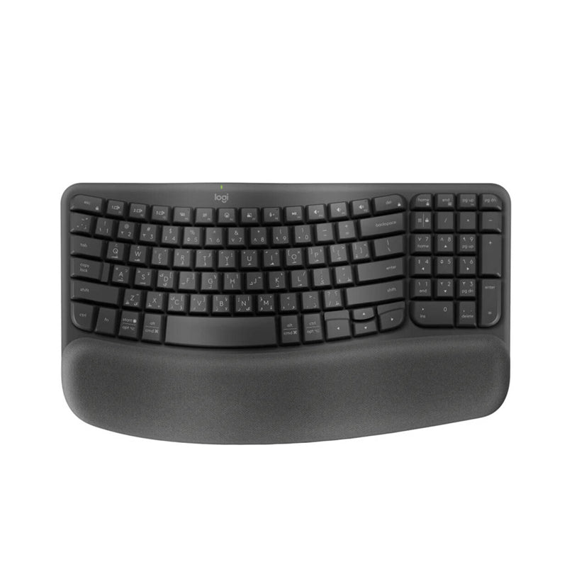 Logitech Wave Keys Wireless Ergonomic Keyboard with Cushioned Palm Rest, Comfortable Natural Typing, Bluetooth, Logi Bolt Receiver, for Multi-OS, Windows/Mac, English/Arabic Layout - Graphite Logitech Wave Keys Wireless Ergonomic Keyboard with Cushioned Palm Rest, Comfortable Natural Typing, Bluetooth, Logi Bolt Receiver, for Multi-OS, Windows/Mac, English/Arabic Layout - Graphite